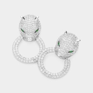 Silver Cubic Zirconia Leopard Statement Earrings